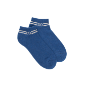 Chaussons en coton éponge uni pour femmes, avec rayures et logo brillant - Bleu jean clair | Doré Doré