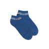 Chaussons en coton éponge uni pour femmes, avec rayures et logo brillant - Bleu jean clair