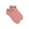 Chaussons en coton éponge uni pour femmes, avec rayures et logo brillant - Rose Praline