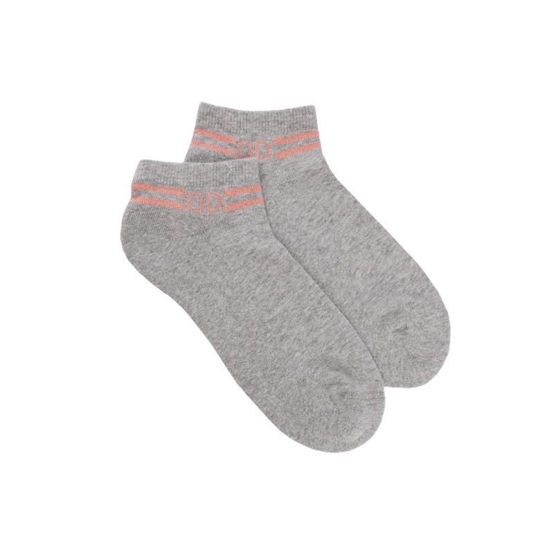 Chaussons en coton éponge uni pour femmes, avec rayures et logo brillant - Gris vapeur | Doré Doré