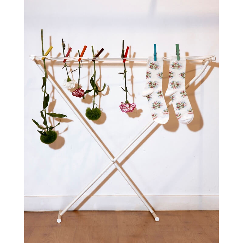 Chaussettes pour femmes en fil d'Ecosse à motifs floraux - Blanc Givre | Doré Doré