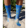 Chaussettes pour hommes en fil d'Ecosse à motifs de cactus - Bleu Bassin | Doré Doré