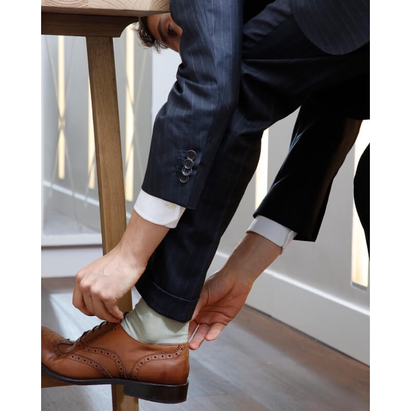 Chaussettes homme à côtes sans bord élastique en fil d'Écosse - Vert Sauge | Doré Doré
