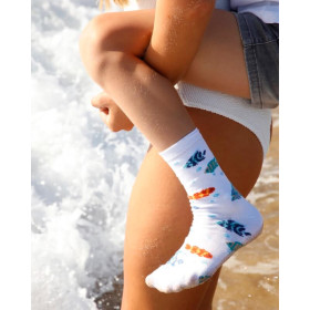 Chaussettes pour enfants en fil d'Ecosse avec motifs de poissons colorés - Blanc | Doré Doré