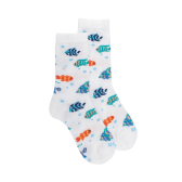 Chaussettes pour enfants en fil d'Ecosse avec motifs de poissons colorés - Blanc | Doré Doré