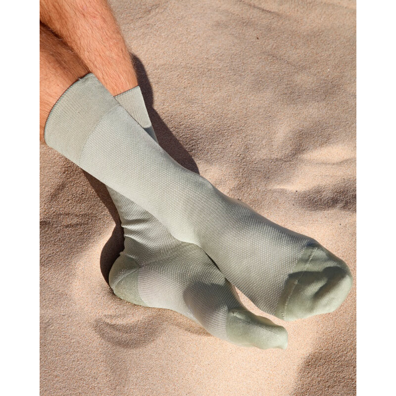 Chaussettes homme en fil d'Écosse renforcé à motifs caviar - Vert Sauge & Blanc Givre | Doré Doré