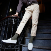 Chaussettes homme à côtes sans bord élastique en coton égyptien - Kaki | Doré Doré