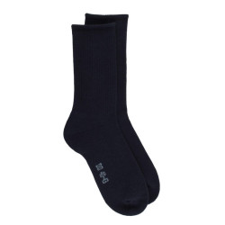 Chaussette à côtes en coton mélangé, semelle bouclette - Bleu | Doré Doré