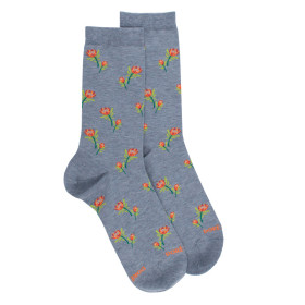 Chaussettes femme en fil d'Écosse à motifs fleurs - Bleu Glacier