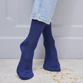 Chaussettes femme à côtes en fil d'Écosse - Bleu Matelot | Doré Doré