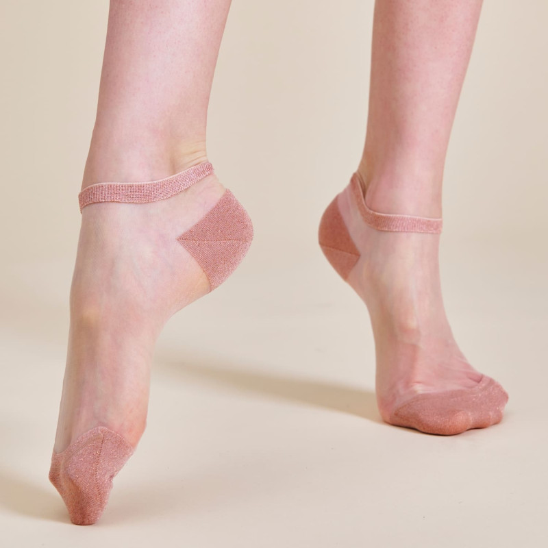 Socquettes femme en polyamide avec pointes et talons lurex - Cuivre | Doré Doré