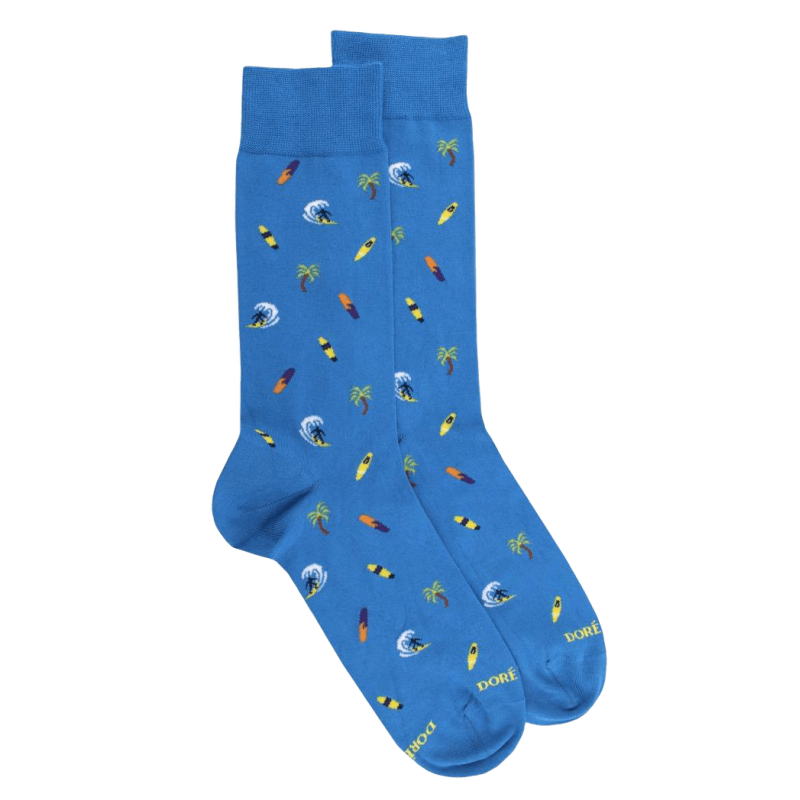 Chaussettes homme en coton doux Surf et Palmiers - Bleu | Doré Doré
