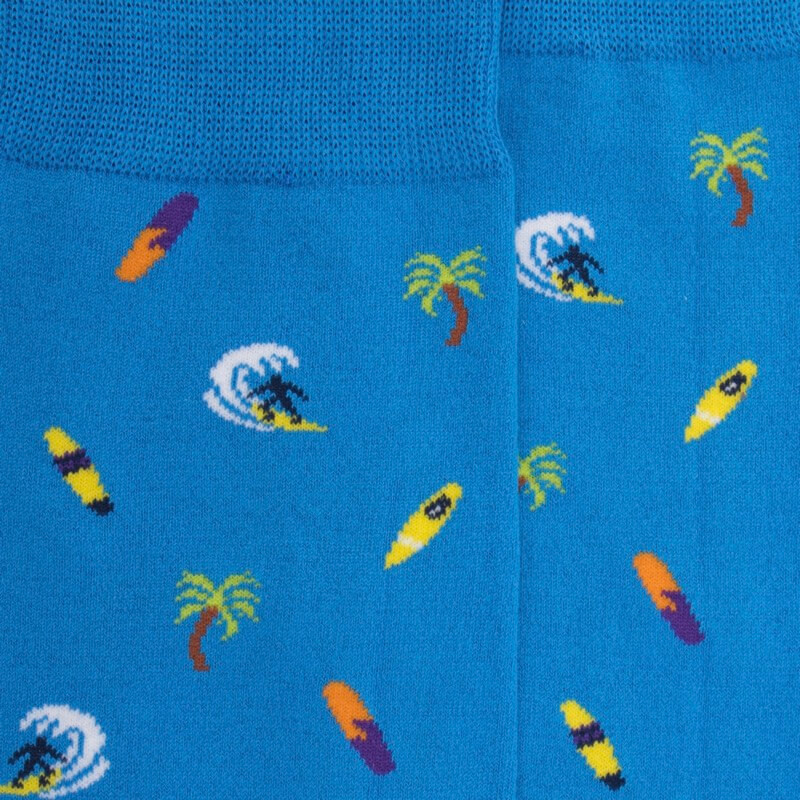 Chaussettes homme en coton doux Surf et Palmiers - Bleu | Doré Doré