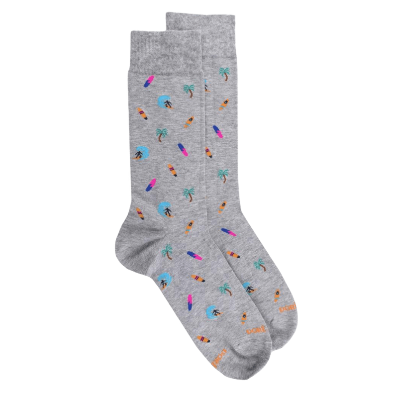 Chaussettes homme en coton doux Surf et Palmiers - Gris | Doré Doré