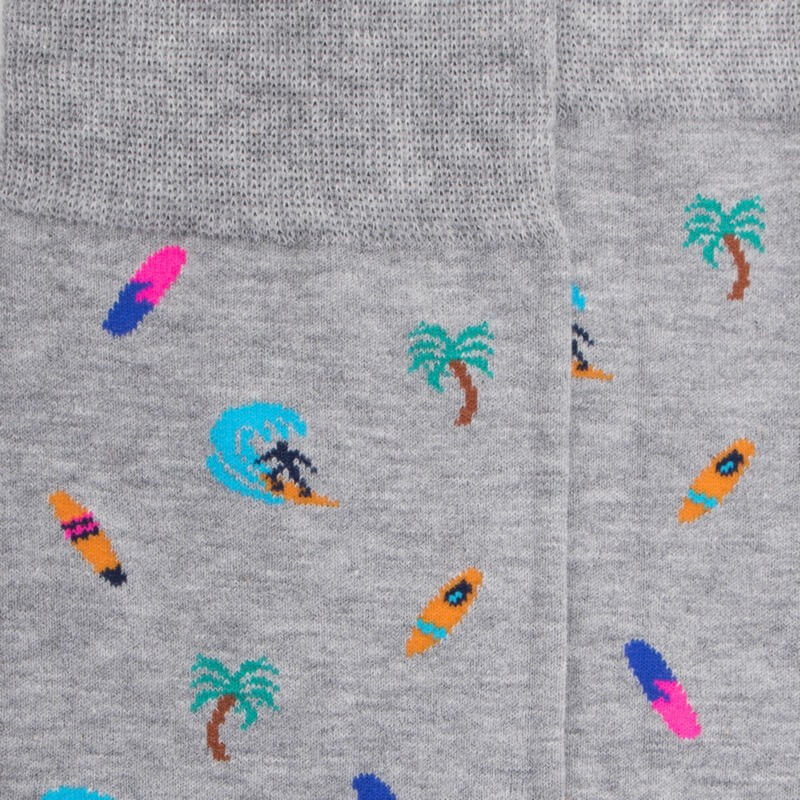 Chaussettes homme en coton doux Surf et Palmiers - Gris | Doré Doré