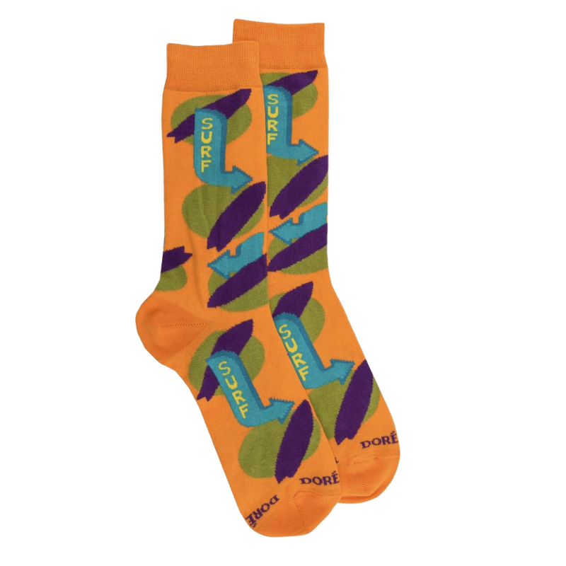 Chaussettes fantaisie homme en fil d'écosse motif Surf - Orange carotte |  Doré Doré