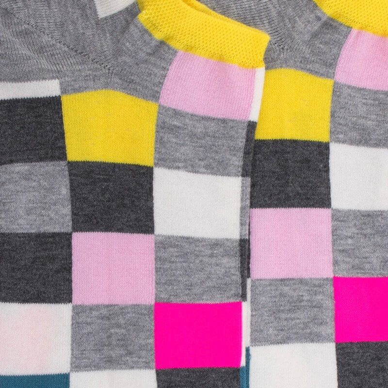 Socquettes femme échiqiuer en coton égyptien - Gris et jaune | Doré Doré
