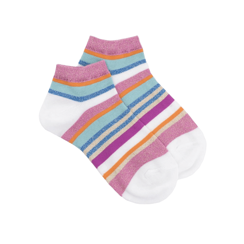 Socquettes enfant à rayures en coton avec effet brillant - Blanc / Pétales | Doré Doré