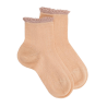 Socquettes enfant ajourées en fil d'Ecosse avec bord-côte contrasté effet lurex - Saumon