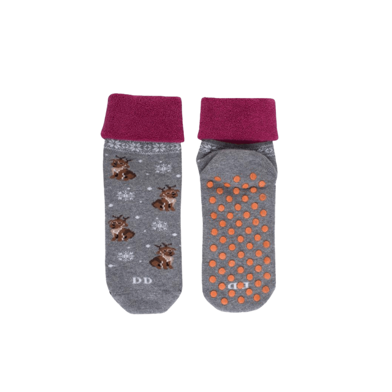 Chaussettes anti-dérapantes  fantaisie motifs chien et neige | Doré Doré