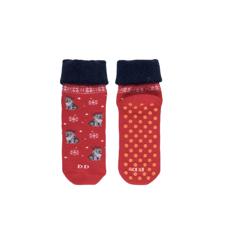 Chaussettes anti-dérapantes  fantaisie motifs chien et neige | Doré Doré