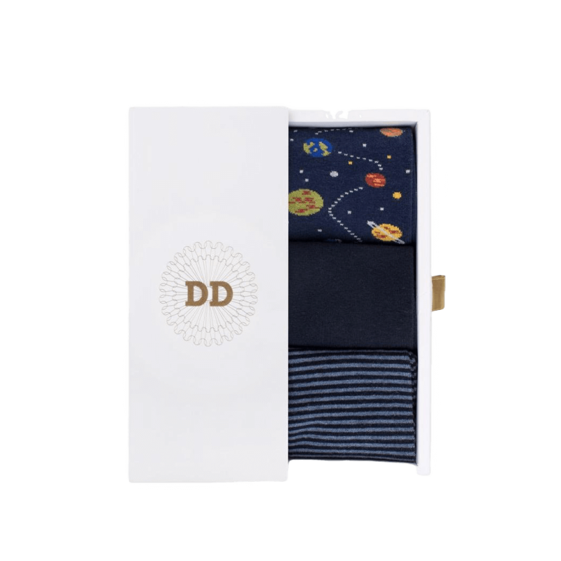 Coffret cadeau 3 paires de chaussettes fantaisie - Bleu | Doré Doré