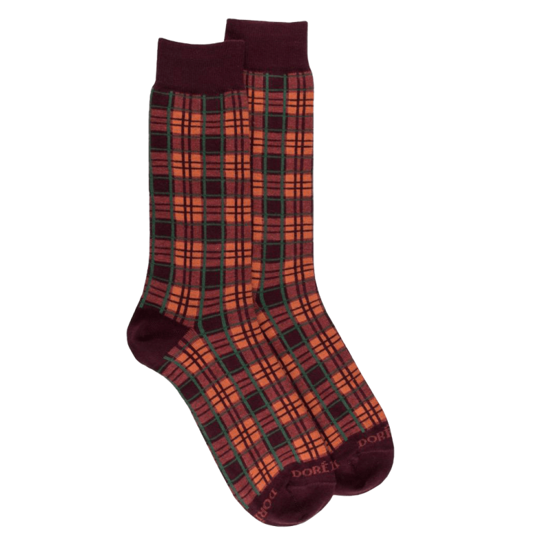 Chaussettes tartan en coton - Aubergine | Doré Doré