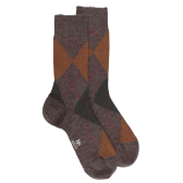 Chaussettes homme en laine mérinos et motifs jacquard à losanges - Vert et marron | Doré Doré