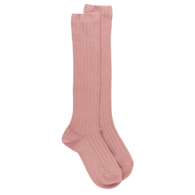 Chaussettes hautes côtelées rose en coton doux pour enfants | Doré Doré
