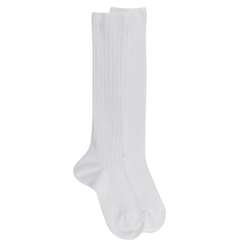 Chaussettes hautes côtelées blanches en coton doux pour enfants