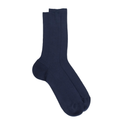 Chaussettes homme jambe sensible sans bord élastique en fil d'Ecosse - Bleu marine | Doré Doré