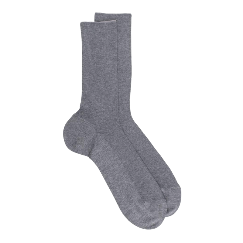 Chaussettes homme jambe sensible sans bord élastique en fil d'Ecosse - Gris moyen | Doré Doré