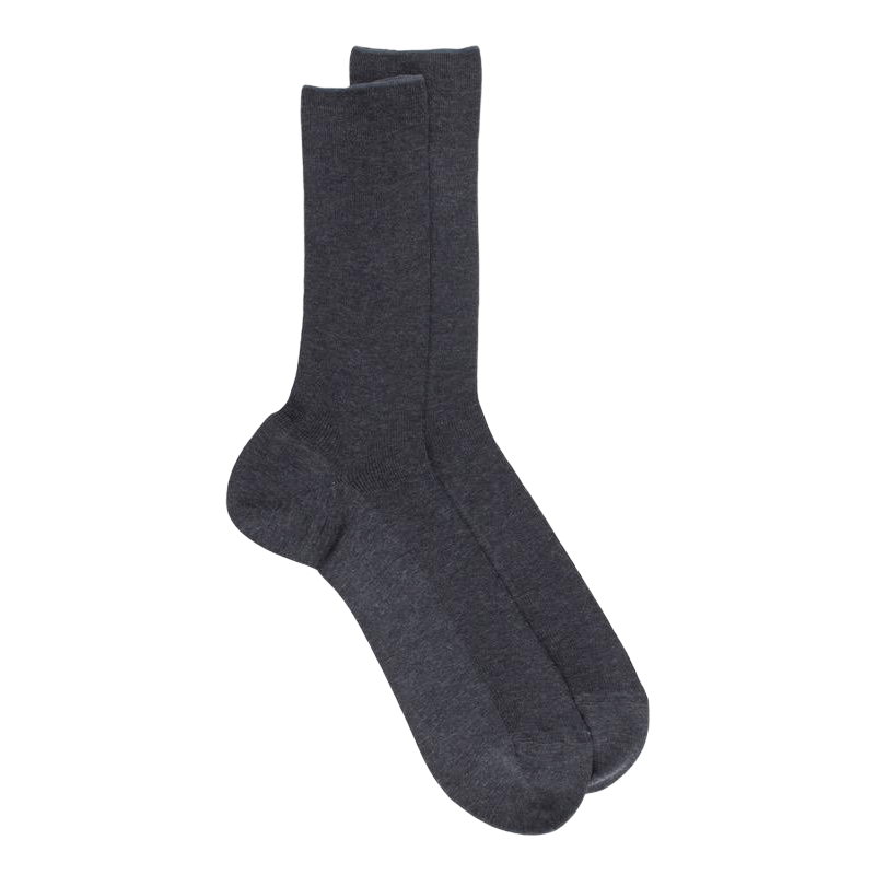 Chaussettes homme jambe sensible sans bord élastique en fil d'Ecosse - Gris foncé | Doré Doré