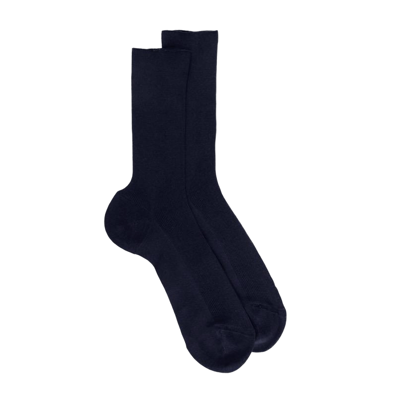 Chaussettes femme jambes sensibles sans bord élastique en fil d'Ecosse - Bleu marine foncé | Doré Doré