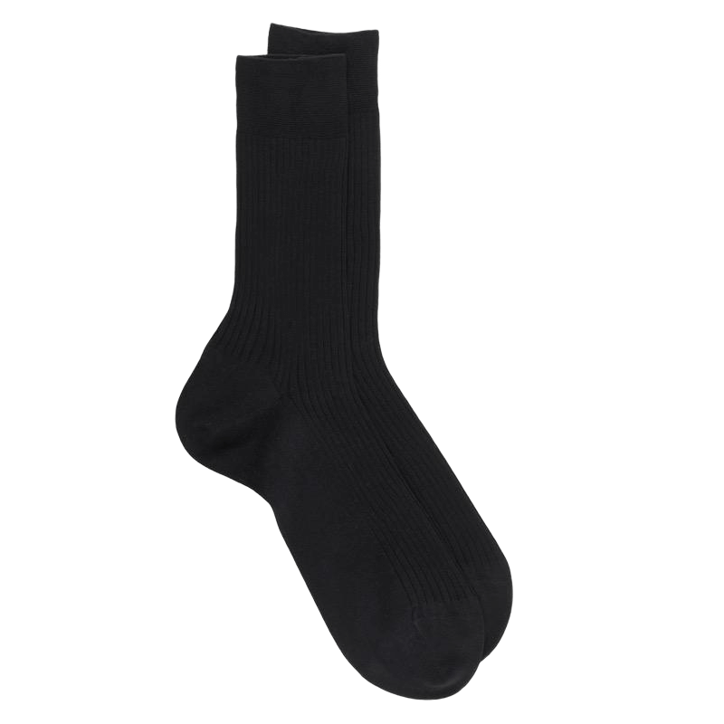 Chaussettes Homme côtelées en pur fil d'Ecosse - Noir
