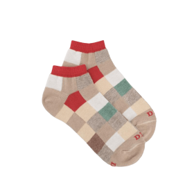 Socquettes enfant à carreaux en coton - Beige Grège & Rouge Ponceau | Doré Doré