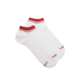 Socquettes homme et fines  en coton égyptien avec rayures sur bord - Blanc & Rouge Ponceau | Doré Doré