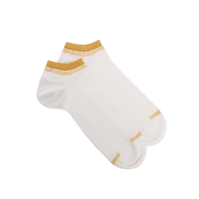Socquettes homme et fines  en coton égyptien avec rayures sur bord - Blanc Givre & Jaune moutarde | Doré Doré