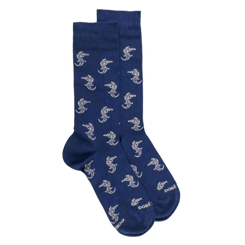 Chaussettes homme en coton à motifs crocodiles tribaux - Bleu Voilier | Doré Doré