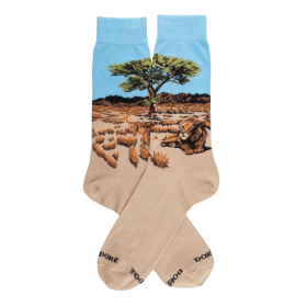 Chaussettes homme en coton avec vue des savanes Africaines - Beige Grège | Doré Doré