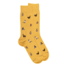 Chaussettes homme en coton à motifs chats - Jaune Moutarde