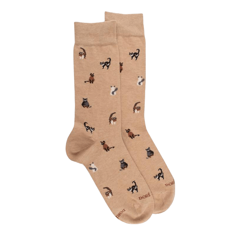 Chaussettes homme en coton à motifs chats - Beige Désert | Doré Doré