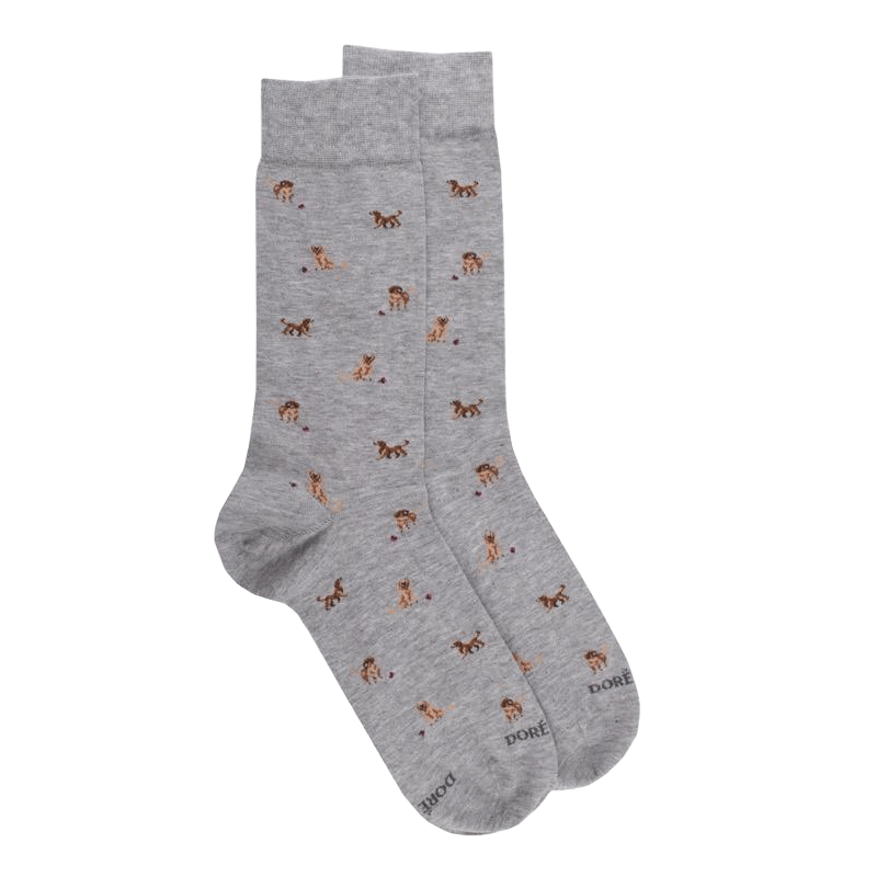 Chaussettes homme en coton à motifs chiens - Gris Rocheux | Doré Doré