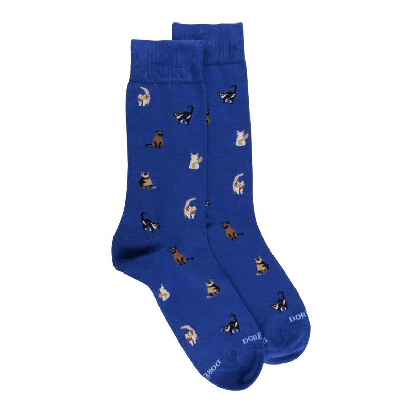 Chaussettes homme en coton à motifs chats - Bleu France | Doré Doré