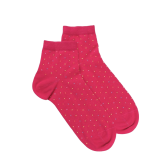 Socquettes femme en fil d'Écosse à pois multicolores - Rouge Cerise | Doré Doré