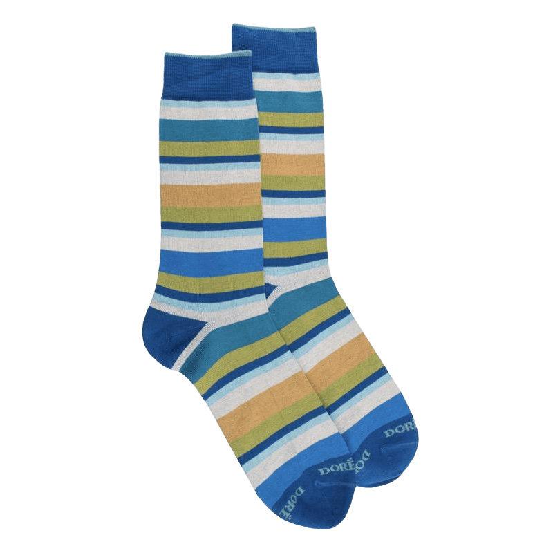 Chaussettes homme à rayures en fil d'Écosse - Bleu & Bleu Croisette | Doré Doré