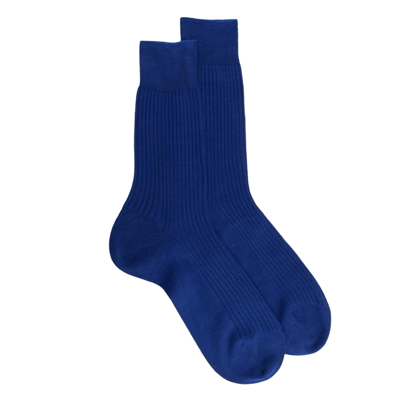 Chaussettes homme à côtes 100% fil d'Écosse - Bleu | Doré Doré