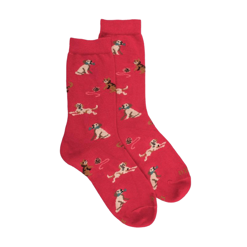 Chaussettes enfant en coton à motif chiens et chats - Rouget | Doré Doré