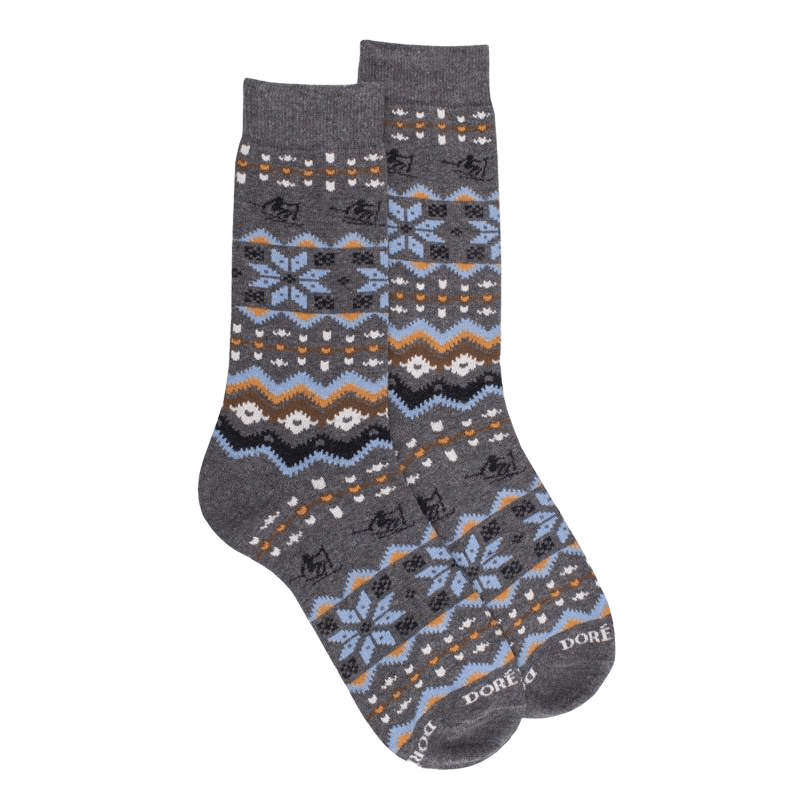 Chaussettes homme en coton à motif de paysages d'hiver - Gris Rocheux