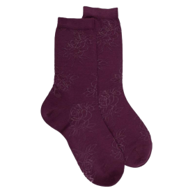 Chaussettes femme en laine avec transparence - Rouge sangria | Doré Doré